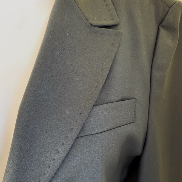 Elegant classic shiny black 87% fine wool double collar blazer jacket Eur44 US12 - Picture 4 of 16